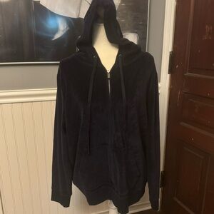 Lands’ End Women’s Black Velour Full Zip Hooded Sweatshirt Size 2X